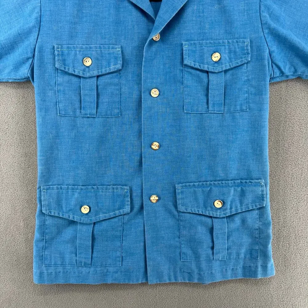 Vintage 60s Penneys Hawaii Camp Shirt Womens 16/S? Blue Lightweight Cotton Blend